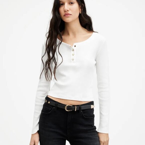 AllSaints - Benny Long Sleeve Button Down T-Shirt Sz 10 - Picture 1 of 2